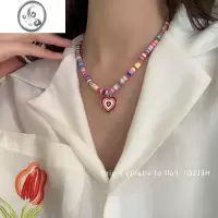 JiMi多巴胺甜酷彩色糖果爱心项链女轻奢小众网红甜美锁骨链2023年