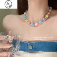 JiMi多巴胺~彩色爱心串珠项链女2023新款y2k小众设计感甜酷辣妹配饰