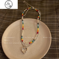 JiMi笑脸爱心项链女ins潮嘻哈双层叠戴卫衣链男亚克力彩色串珠锁骨链