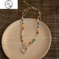 JiMi笑脸爱心项链女ins潮嘻哈双层叠戴卫衣链男亚克力彩色串珠锁骨链