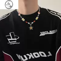 JiMi潮牌星星笑脸拼接男生项链女款冷淡锁骨链嘻哈小众设计高级感饰品