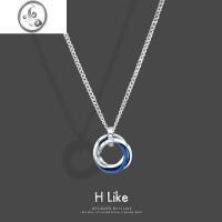 JiMi几何蓝色多圈圆环项链吊坠饰品钛钢嘻哈情侣男女设计锁骨冷淡风潮