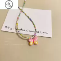 JiMi泫雅风~彩色串珠蝴蝶项链女夏季甜美气质配饰2023年新款锁骨链潮