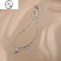 JiMi碎银子双层叠戴爱心项链女高级感简约金属心形吊坠锁骨链配饰