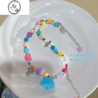 JiMi多巴胺女孩!彩色串珠星星项链女2023新款个性锁骨链甜酷配饰