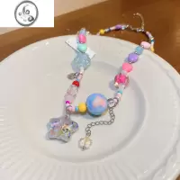JiMi彩色多巴胺串珠项链轻奢小众夏天锁骨链2023新款颈链配饰女