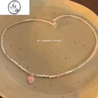 JiMi复古法式甜美少女感可爱粉色滴釉爱心串珠项链气质森系简约锁骨链