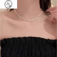 JiMi碎银子珍珠项链2023新款小众锁骨链颈链项圈女颈带脖子配饰夏