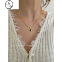 JiMi不易掉色钛钢虎眼石椭圆吊坠项链高级感气质叠戴石头串珠锁骨链女