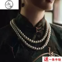 JiMi搭配旗袍珍珠项链妈妈锁骨链子双层多层女毛衣链复古饰品颈链156