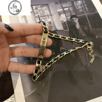 JiMi小众设计感皮质编织字母项链轻奢网红钛钢锁骨链百搭短款颈链女