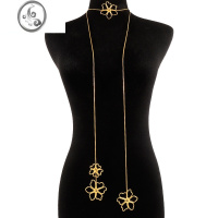 JiMiatmshop 长款金属质感高级欧美风花朵吊坠气质简约长项链多戴法