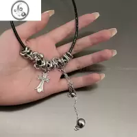 JiMi锆石流苏皮绳项链女甜酷辣妹暗黑风卫衣链y2k个性潮锁骨链