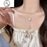 JiMi法式山茶花双层珍珠项链2023新款女小众设计高级感锁骨链颈链