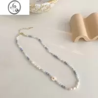 JiMi珍珠彩色雏菊串珠项链轻奢小众拼接锁骨链2023新款潮颈链夏季