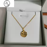JiMi小福字金属硬币圆牌耳环项链女轻奢小众设计感高级百搭秋冬毛衣链