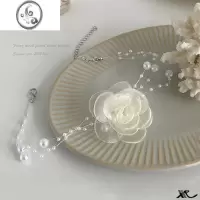 JiMi小众项链山茶花多层珍珠颈链女新娘伴娘锁骨链脖子配饰三层颈带仙