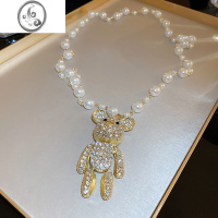 JiMi小熊珍珠项链毛衣链大气夏季锁骨链女高级感轻奢小众颈链配饰