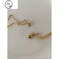 JiMiins风 时尚简约设计 金色五角星金色爱心吊坠项链隔珠链