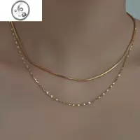 JiMi花瓣链项链女轻奢小众欧美叠戴锁骨链双层素链钛钢不掉色镀金