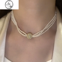 JiMi2023年新款潮小众设计感三层珍珠项链女气质个性吸铁石锁骨链颈链