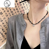 JiMi轻奢气质黑绳平安锁吊坠项链女2023年新款小众新中式串珠锁骨链女