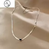 JiMi双层黑色爱心项链女小众设计感精致潮流锁骨链轻奢高级感颈链配饰