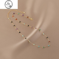 JiMi彩色石串珠项链2023新款复古锁骨链女高级感小众饰品
