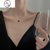 JiMi 黑色方牌项链2022年新款女银银项链女高级设计感小众锁骨链