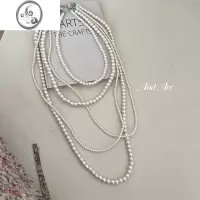 JiMi多层珍珠项链女时尚款颈链叠戴复古小众女高级毛衣链春夏