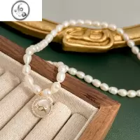 JiMi优雅大气项链女款猫眼石淡水珍珠锁骨链法式高级感吊坠脖颈链