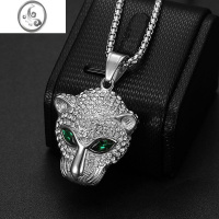 JiMi新款嘻哈镶绿钻眼睛豹子头吊坠项链情侣嘻哈钛钢项链男女轻奢饰品