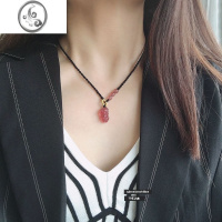 JiMi草莓晶貔貅吊坠黑编绳项链女锁骨链夏轻奢小众高级设计感水晶挂绳