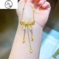 JiMi新品 金丝带蝴蝶结流苏项链女在逃公主5G工艺锁骨链金首饰