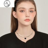 JiMi甜酷黑色爱心项链女2023年新款潮珍珠锁骨链女轻奢气质高级感颈链