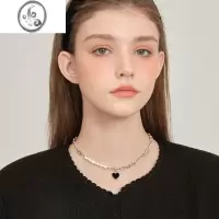 JiMi甜酷黑色爱心项链女2023年新款潮珍珠锁骨链女轻奢气质高级感颈链