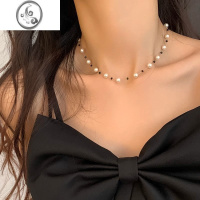 JiMi满天星黑色水晶珍珠项链女轻奢小众设计感高级锁骨链个性复古颈链