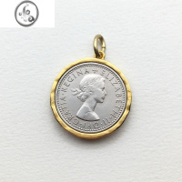 JiMi六便士硬币加边框包边吊坠子复古人像金银色中古项链小众饰品