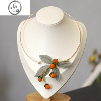 JiMi项链女高级设计感小众古典气质小柿子布艺叶子项圈2022年新款颈圈