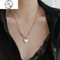 JiMi不掉色银色爱心不对称项链女百搭锁骨链吊坠小众2023新款毛衣链