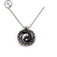 JiMi复古中式太极双鱼项链 长款不锈钢情侣毛衣链几何形道字吊坠潮流