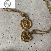 JiMi734复古钱币丘比特爱心硬币项链法式田园风格小众设计吊坠毛衣链