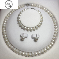 JiMi新 淡水珍珠项链9毫米微瑕四面光馒头珠单链套装配送礼盒