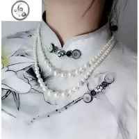 JiMi搭配旗袍珍珠项链双层锁骨链子女复古妈妈百搭颈链多层三层毛衣链
