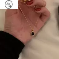 JiMi欧美复古金边镶嵌黑玛瑙项链女时髦极简ins个性气质百搭锁骨链