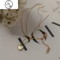 JiMi十里间 小清新白贝母桃心项链钛钢镀百搭可调节锁骨链毛衣链