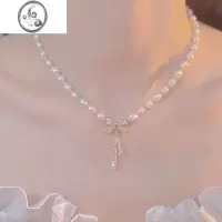 JiMi蝴蝶结珍珠项链女2023年新款潮轻奢设计感高级网红气质锁骨链颈链