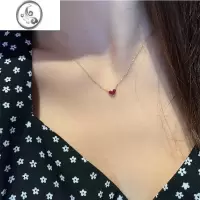 JiMi日系MINI小红心~极奢红宝石小桃心项链女小巧精致爱心形锁骨链
