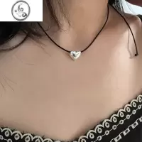 JiMis925银银爱心黑绳项链女fever博主同款ins风桃心抽拉可调节锁骨链