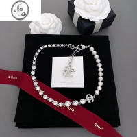 JiMi珍珠项链不对称满钻时尚锁骨链颈链